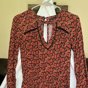 Orange and black keyhole floral dress